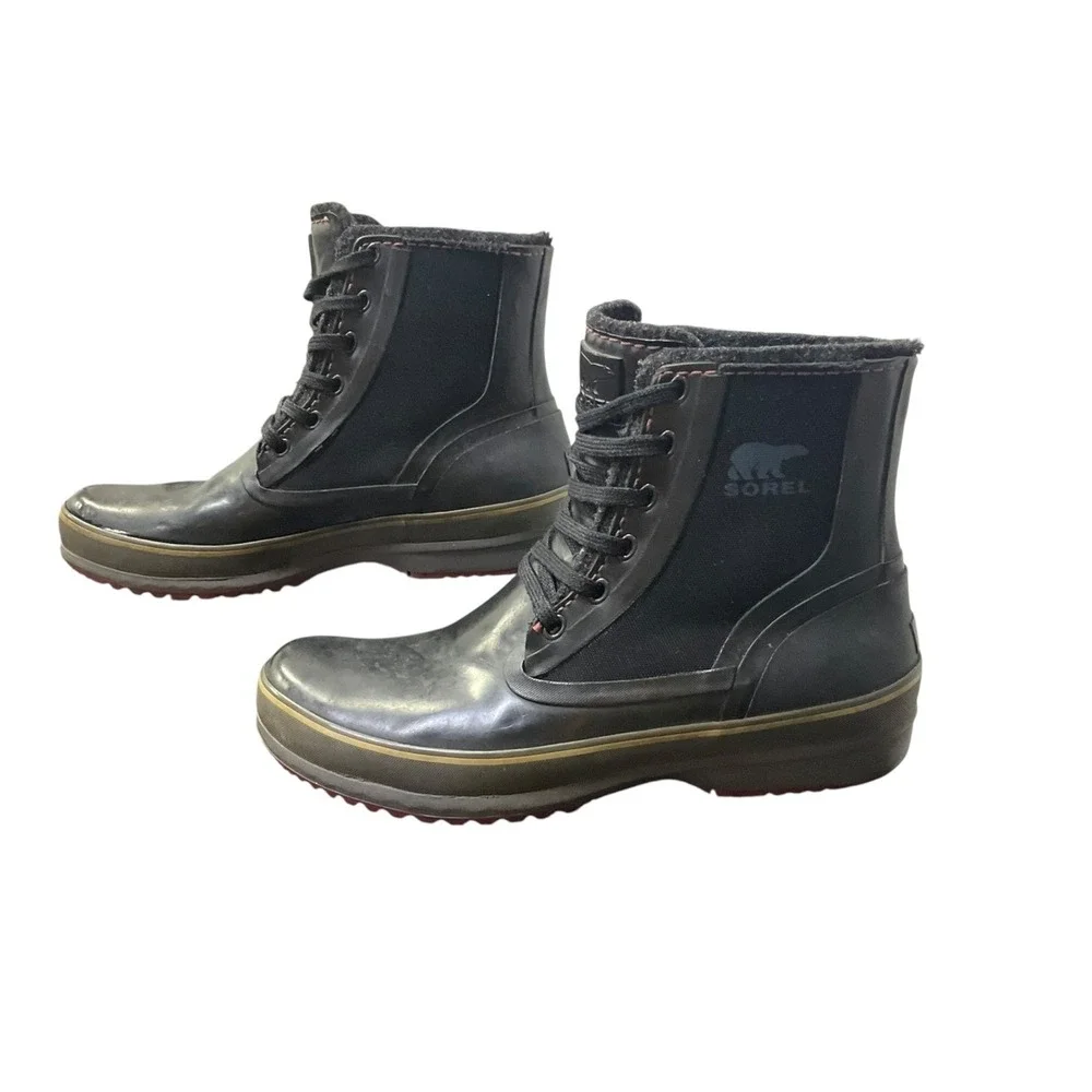 Sorel Mens NM1636-010 Black Natural Rubber Wool Lined Rain Snow Boots Size‎ 9.5